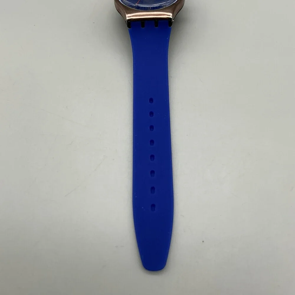 Vintage Tango Azul Swatch Mens Watch 34mm Blue Dial Silicone Date New Battery